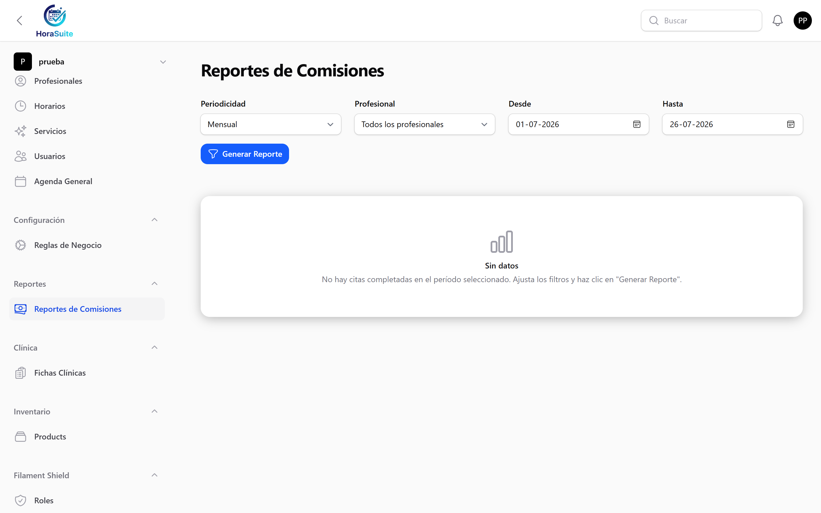 Reporte de Comisiones en /app