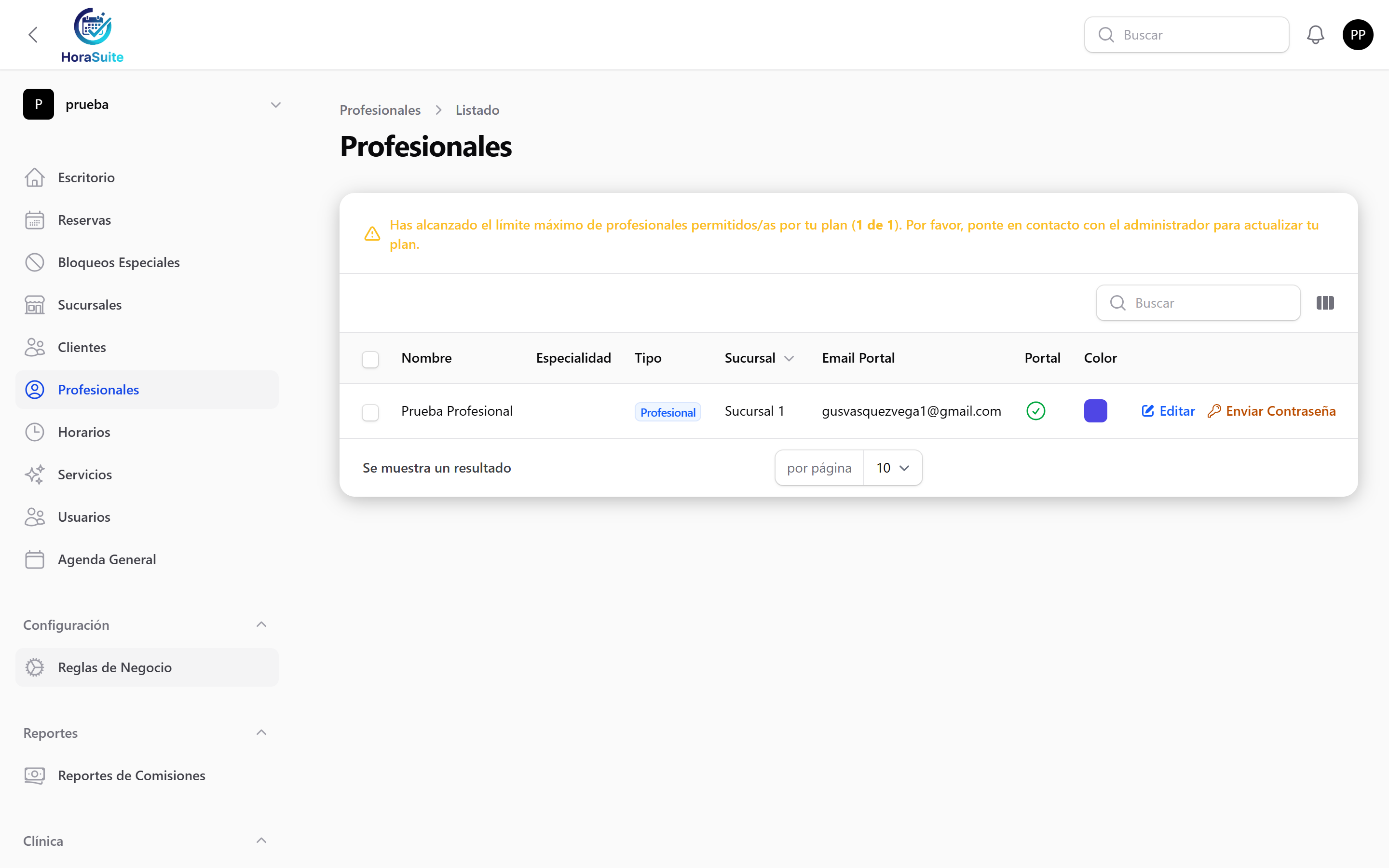 Gestión de Equipo de Profesionales en /app
